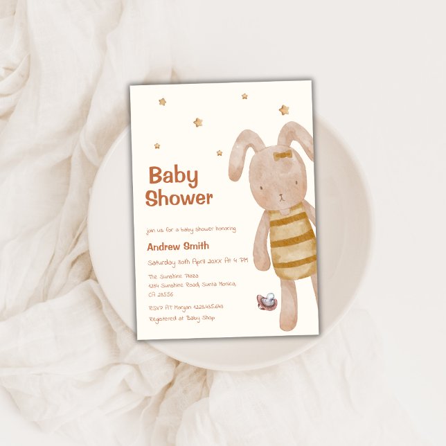 Invitación Cute Boho Bunny Toy Baby Shower (Cute Boho Bunny Toy Baby Shower Invitation)