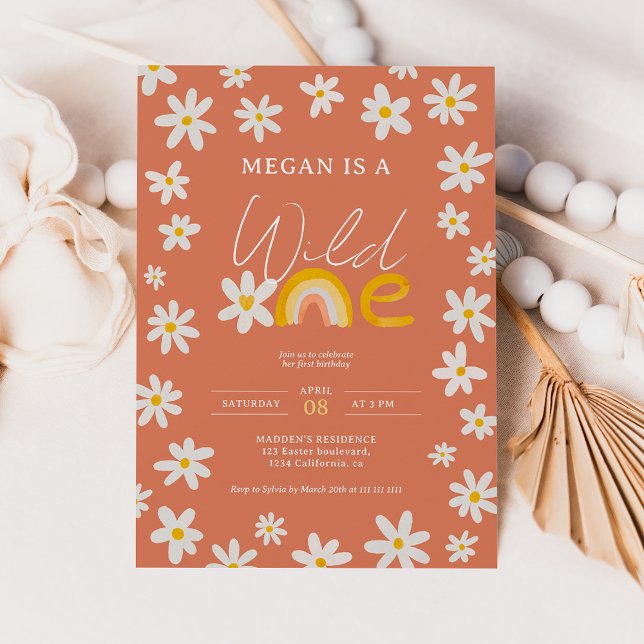Invitación Cute boho daisy rainbow salvaje un niño de primer  (Subido por el creador)