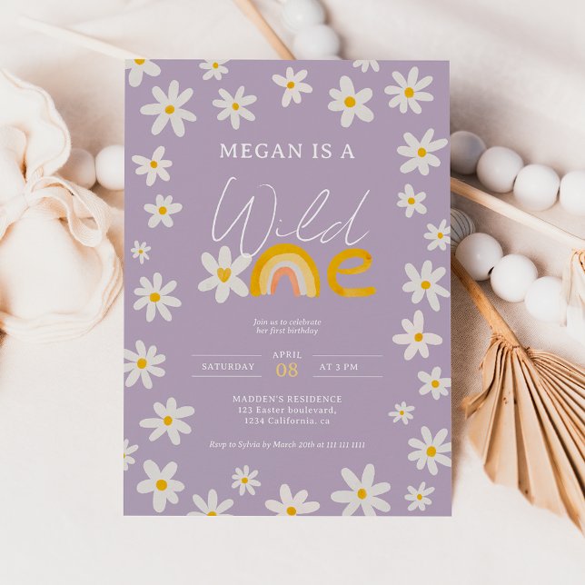 Invitación Cute boho daisy rainbow salvaje un niño de primer  (Subido por el creador)