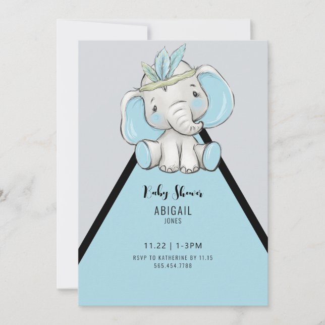 Invitación Cute Boho Elephant Oh Baby Shower (Anverso)