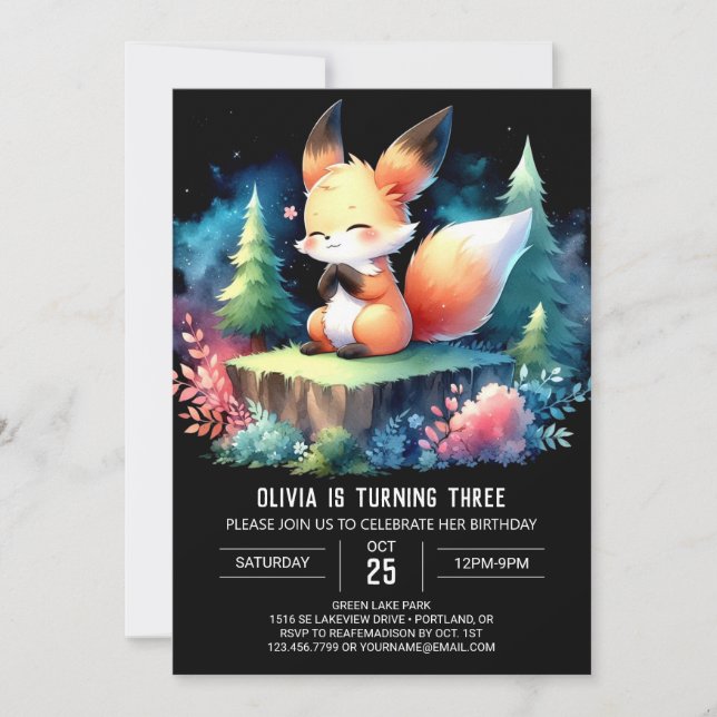 Invitación Cute Boho Fox Birday digital (Anverso)