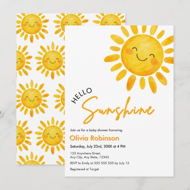 Invitación Cute Boho Hola Bebé Sol Shower  (Anverso / Reverso)