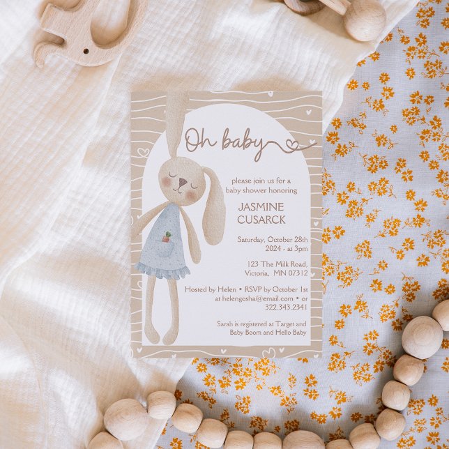 Invitación Cute Boho Oh Baby Bunny Hearts Baby Shower (Subido por el creador)