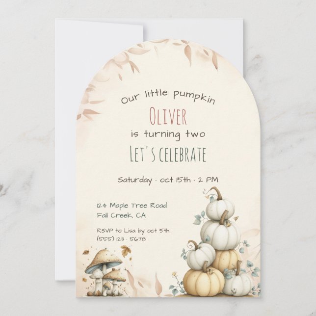 Invitación Cute boho Otoño Nuestro pequeño cumpleaños de cala (Anverso)