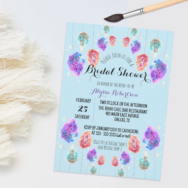 Invitación Cute Boho Pastel Acuarela Foliage Ducha de novia (Subido por el creador)