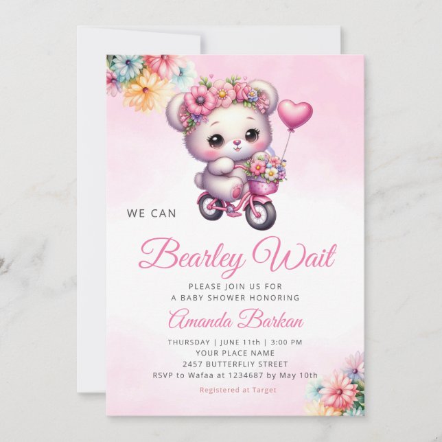 Invitación Cute Boho podemos esperar a la ducha de bebé chica (Anverso)