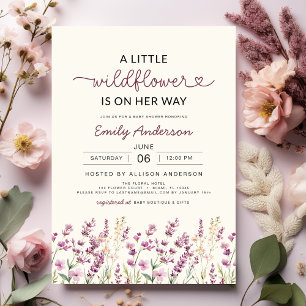 Invitación Cute Boho Purple A Little Wildflower Baby Shower
