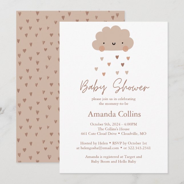 Invitación Cute Boho Rain Cloud Baby Shower (Anverso / Reverso)