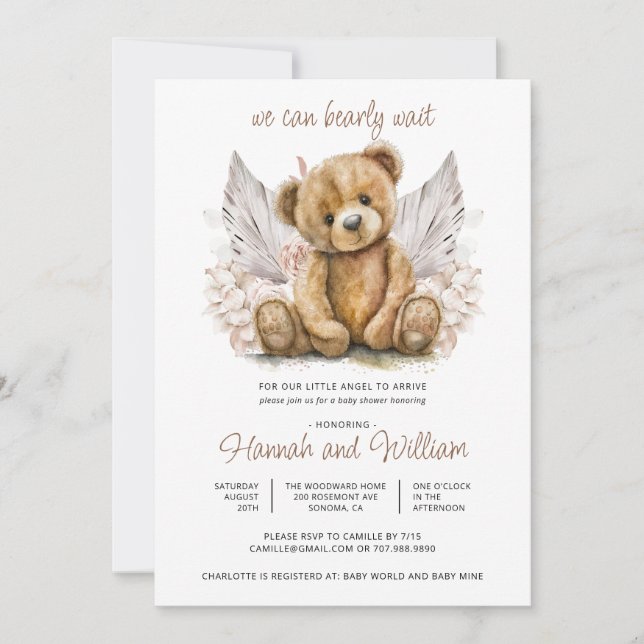 Invitación Cute Boho Teddy Bear Bearly Wait Baby Shower (Anverso)
