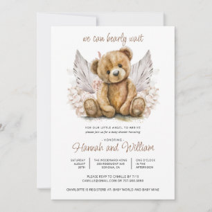Invitación Cute Boho Teddy Bear Bearly Wait Baby Shower