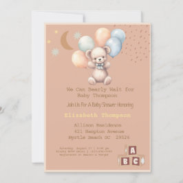 Invitación Cute Boho Teddy Bear Globons Baby Shower