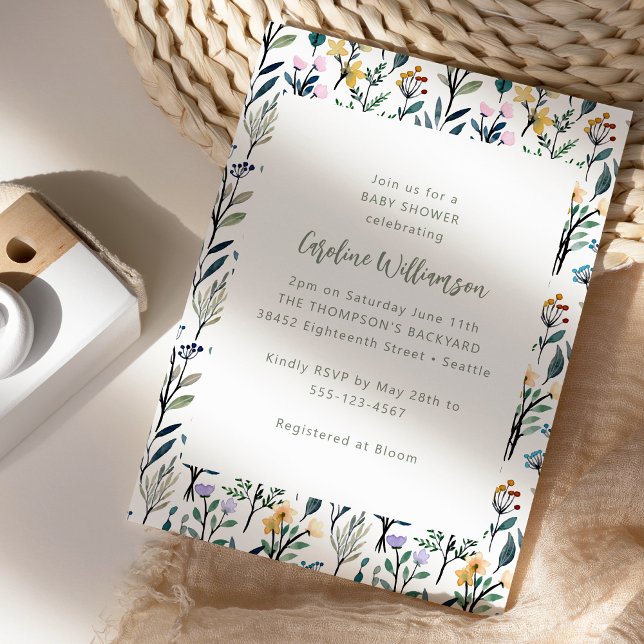 Invitación Cute Boho Watercolor Wildflower Baby Shower (Subido por el creador)