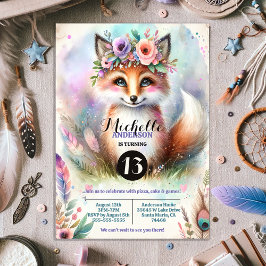 Invitación Cute Boho Watercolor Woodland Fox Birday Party