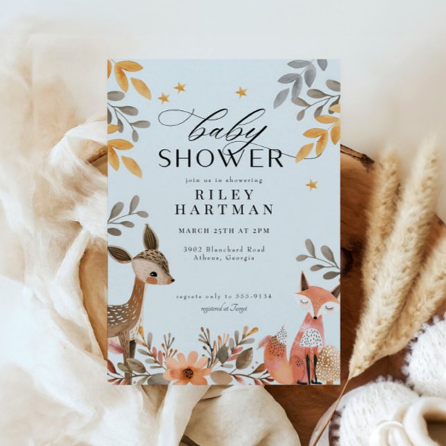 Invitación Cute Boho Woodland Animal Baby Shower (Subido por el creador)