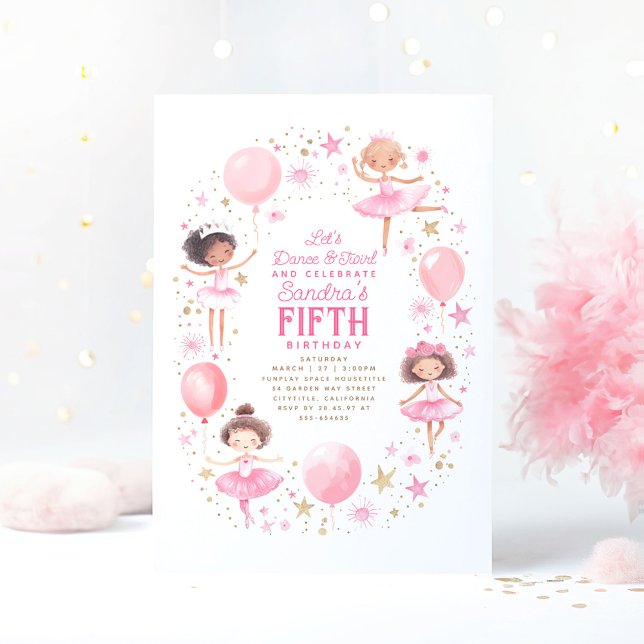 Invitación Cute Bonito Ballerinas Ballet Fiesta de Cumpleaños (Little Ballerinas Birthday Party Invitations)