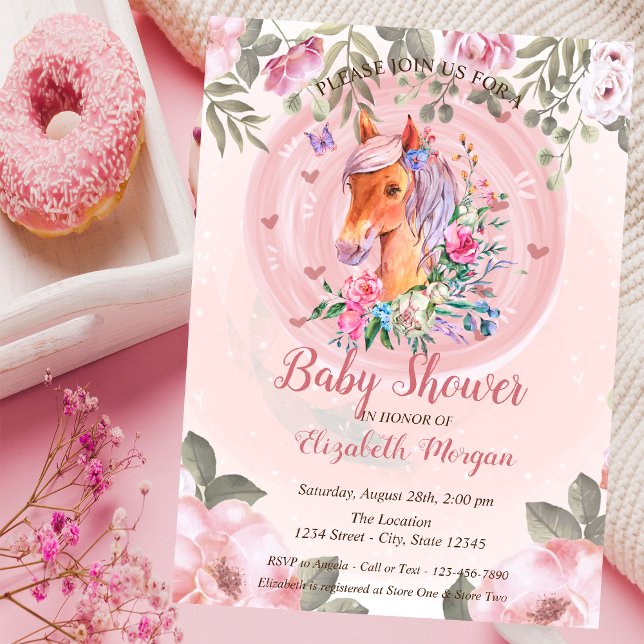 Invitación Cute Bonito Pony Floral Baby Shower (Subido por el creador)