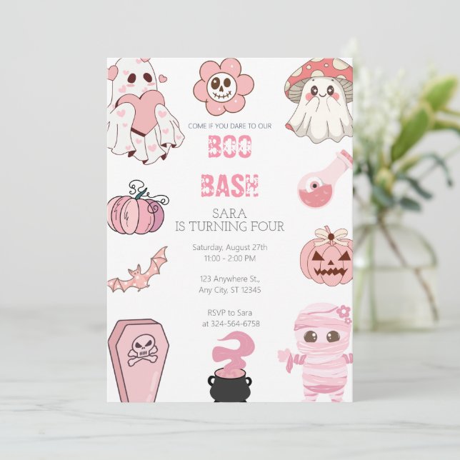 Invitación Cute Boo Bash Part Pink Birday (Anverso de pie)