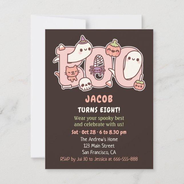 Invitación Cute Boo Fantasma A Los Niños Halloween Fiesta de  (Anverso)