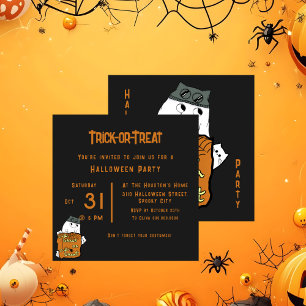 Invitación Cute Boo - Fiesta de Halloween de Truco o Trato