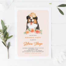 Cute Border Collie Peach Floral Kids Cumpleaños