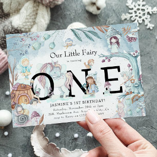 Invitación Cute Bosque De Invierno Hada Navidad Cumpleaños 1