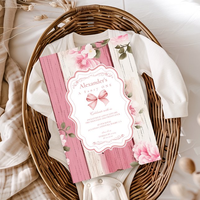 Invitación Cute Bow Floral Fancy ONE Chica Primer cumpleaños (Subido por el creador)