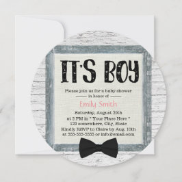Invitación Cute Boy Bow Tie Rustic Wood Baby Shower