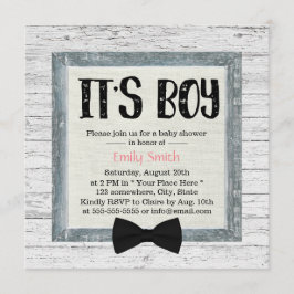 Invitación Cute Boy Bow Tie Rustic Wood Baby Shower