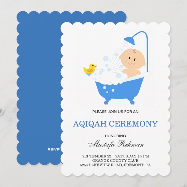 Invitación Cute Boy Bubble Bath Aqiqah (Anverso / Reverso)