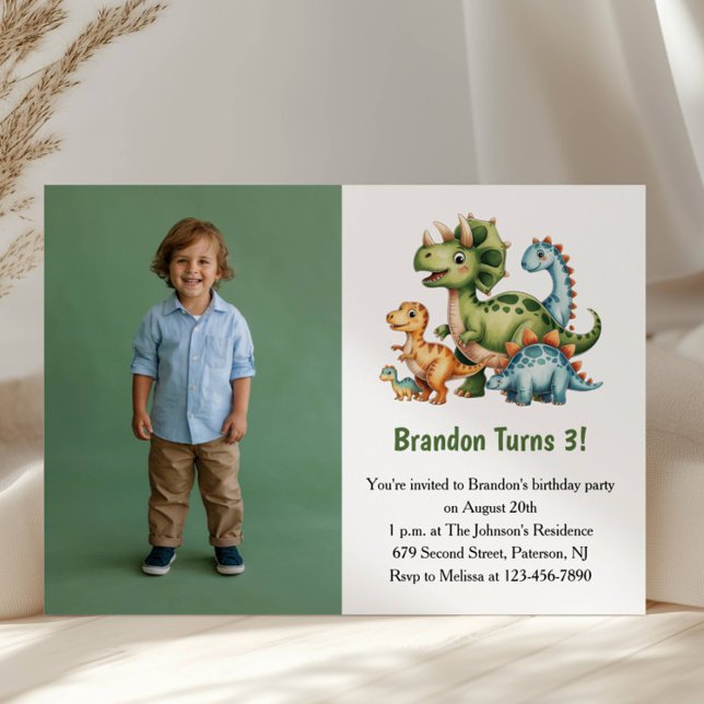 Invitación Cute Boy Dinosaur Photo Kids 3rd Birthday Party (Subido por el creador)