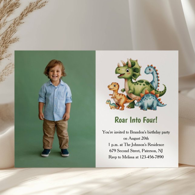 Invitación Cute Boy Dinosaur Photo Kids 4th Birthday Party (Subido por el creador)