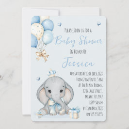 Invitación Cute Boy Elephant Prince Baby Shower Invitation