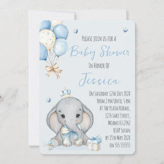 Invitación Cute Boy Elephant Prince Baby Shower Invitation