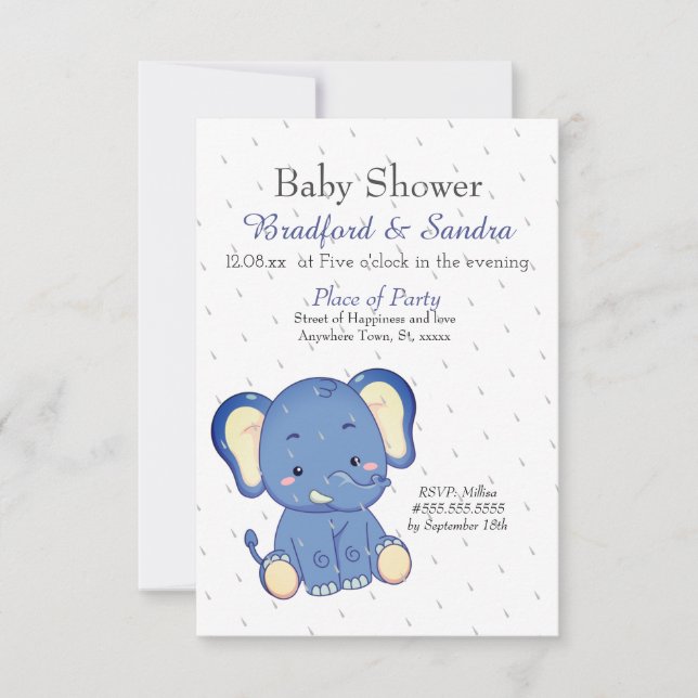Invitación Cute Boy Elephant Simple Baby Shower (Anverso)