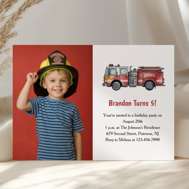 Invitación Cute Boy Firefighter Photo Kids 5th Birthday Party (Subido por el creador)