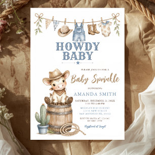 Invitación Cute Boy Howdy Baby Vaquero Baby Sprinkle