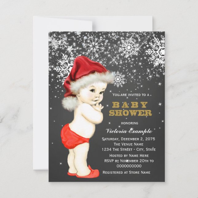 Invitación Cute Boy Santa Baby Snowflake Baby Shower (Anverso)