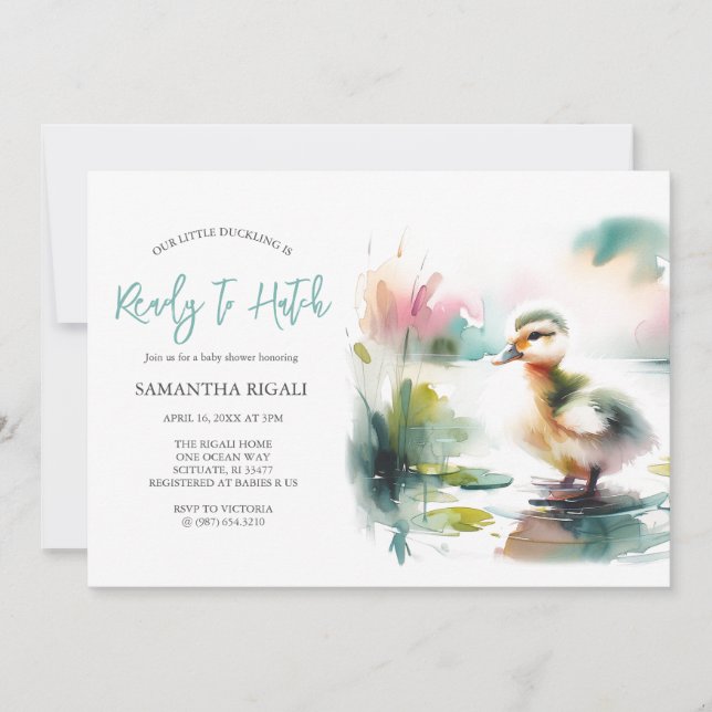 Invitación Cute Boy Watercolor Duck Baby Shower (Anverso)