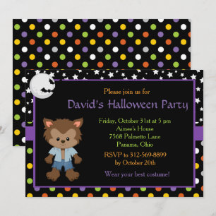 Invitación Cute Boy Werewolf Halloween Party