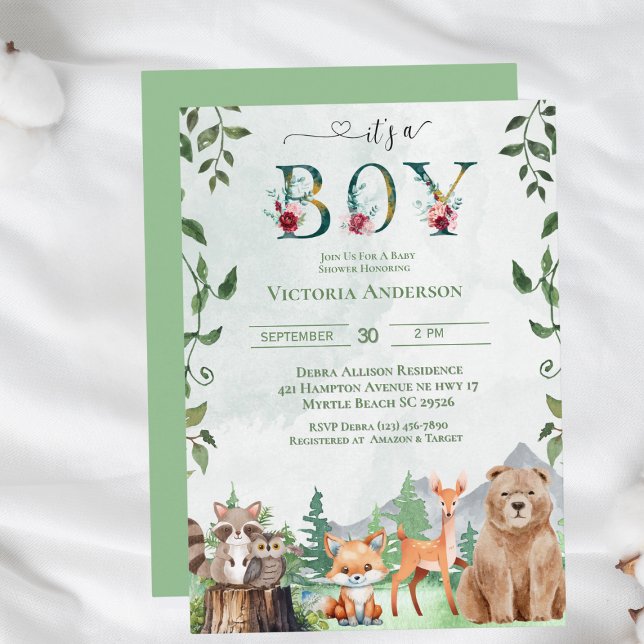 Invitación Cute Boy Woodland Animals Baby Shower (Subido por el creador)