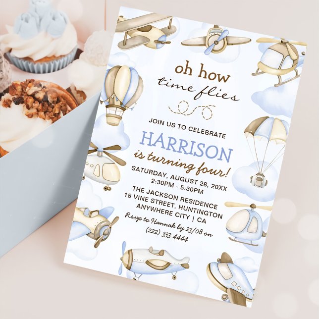 Invitación Cute Boy's Airplane Theme 4th Birthday Party (Subido por el creador)