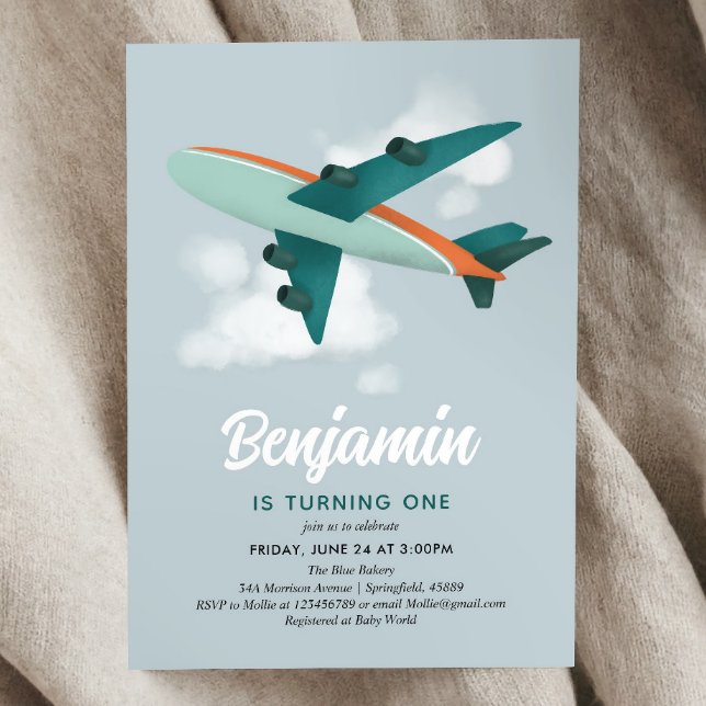 Invitación Cute Boys Blue Airplane Viaje 1er cumpleaños (Subido por el creador)