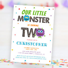 Invitación Cute Boys Blue Monster Fiesta del segundo cumpleañ