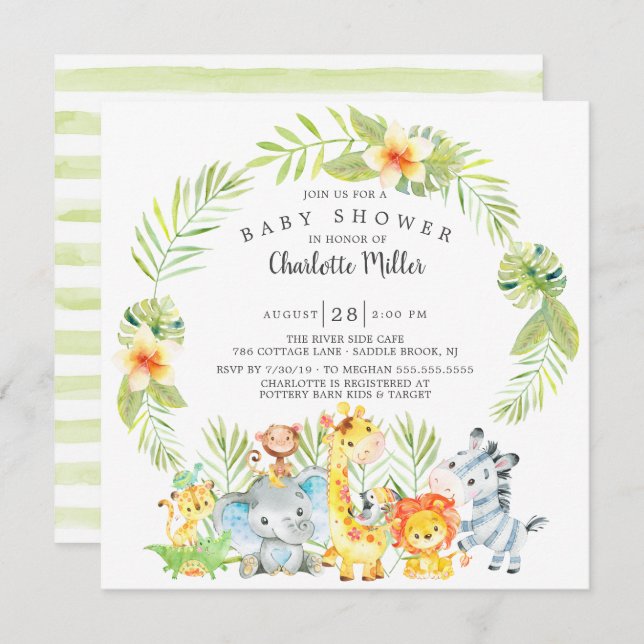 Invitación Cute Boys Jungle Animals Baby Shower (Anverso / Reverso)