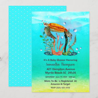 Invitación Cute Boys Underwater Sea Turtle Baby Shower