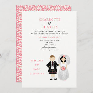 Invitación Cute Bride y Groom Boda escocés
