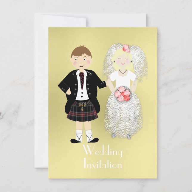 Invitación Cute Bride y Groom Boda escocés (Anverso)