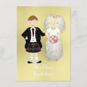 Invitación Cute Bride y Groom Boda escocés