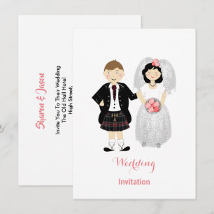 Invitación Cute Bride y Groom Boda escocés