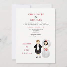 Invitación Cute Bride y Groom Tema Boda escocés Tartán